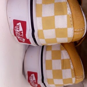 Yellow/mustard checkered slip on vans